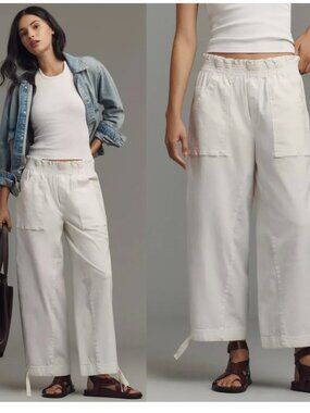 Anthropologie Pilcro White Elastic Paperbag Cinch Cotton Utility Cargo Pants M